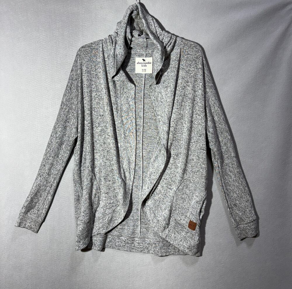 Abercrombie Kids Girls 11 12 Grey Open Front Hooded Cardigan Sweater Cozy